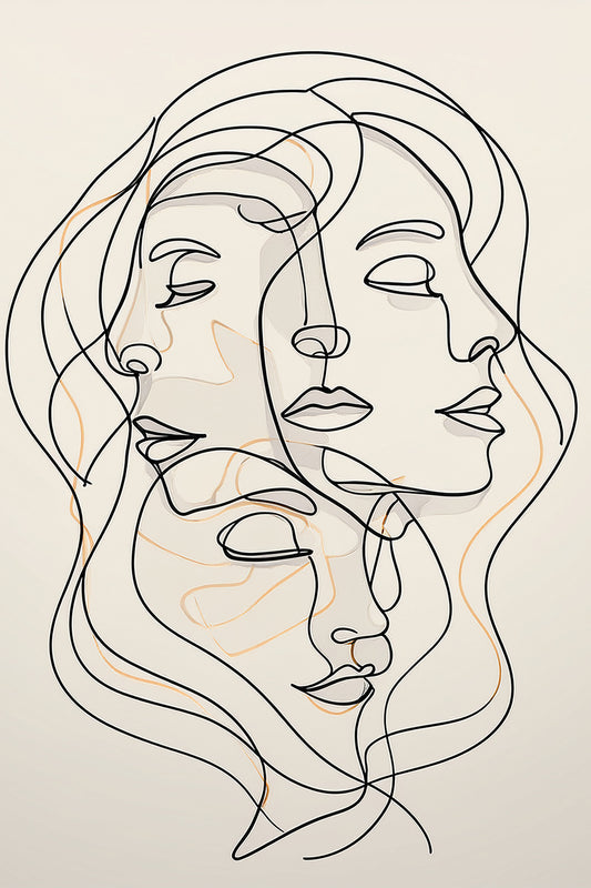 Harmony of Faces – Minimalist Line Art Canvas Wall Decor