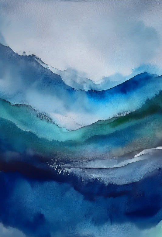 Azure Serenity Abstract Landscape Canvas Wall Art – Blue Watercolor Horizon | Fade-Resistant Epson Print