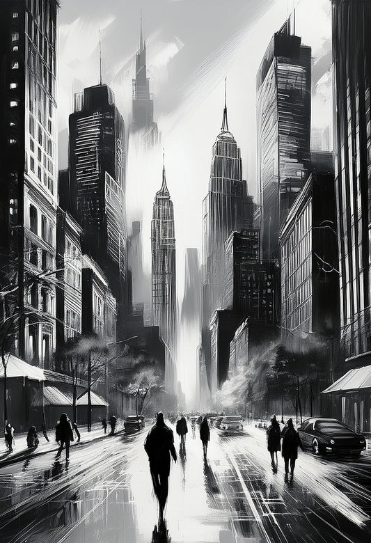Urban Shadows – Black & White Cityscape Canvas Wall Art