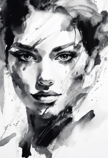 Ethereal Gaze – Monochrome Portrait Canvas Wall Art