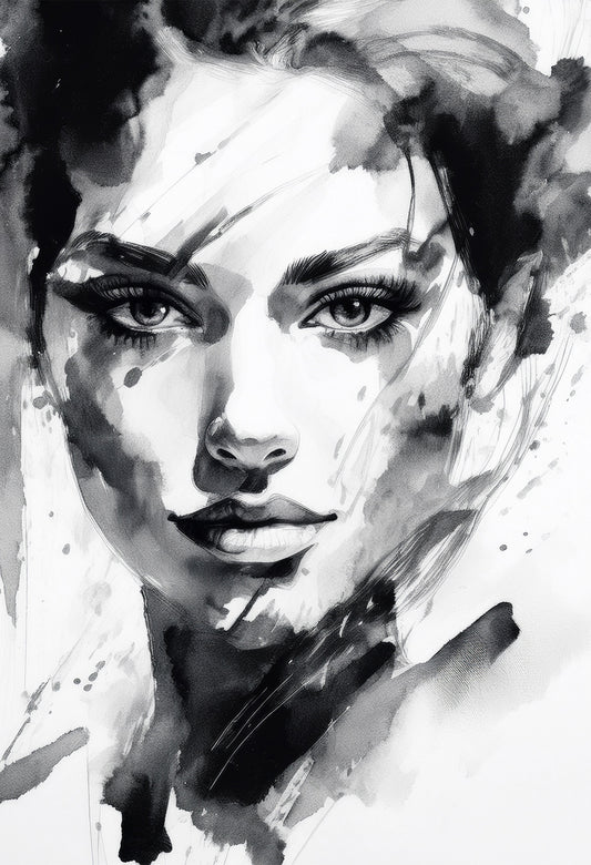 Ethereal Gaze – Monochrome Portrait Canvas Wall Art