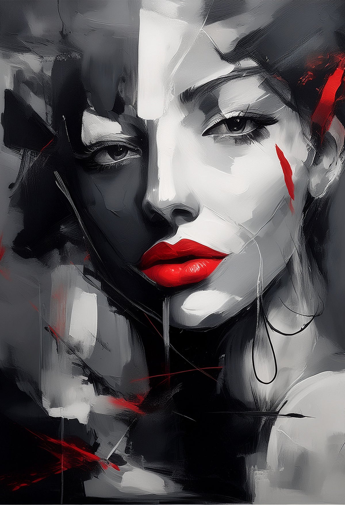 Red Lips Abstract Portrait Canvas Wall Art – Bold Expression Collection | Premium Fade-Resistant Print