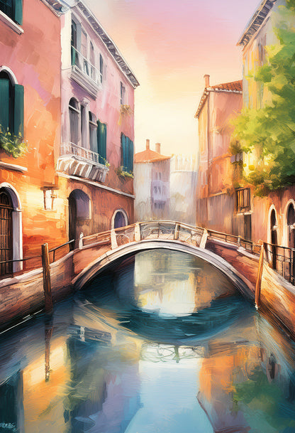 Venice Sunrise Bridge – Impressionist Canal Canvas Print | Romantic City Wall Art