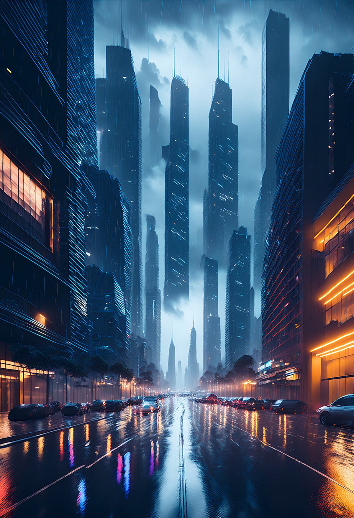 Futuristic Cityscape at Night – Cyberpunk Skyline Canvas Print | Modern Urban Wall Art