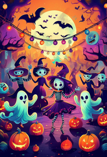 Halloween Dance Party – Spooky Cute Canvas Print | Witch & Ghost Wall Art