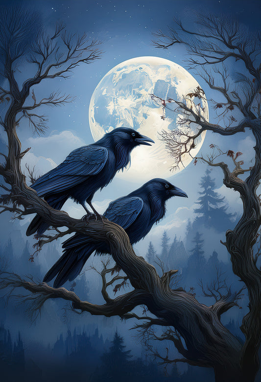Midnight Ravens – Gothic Moonlight Canvas Print | Dark Fantasy Wall Art