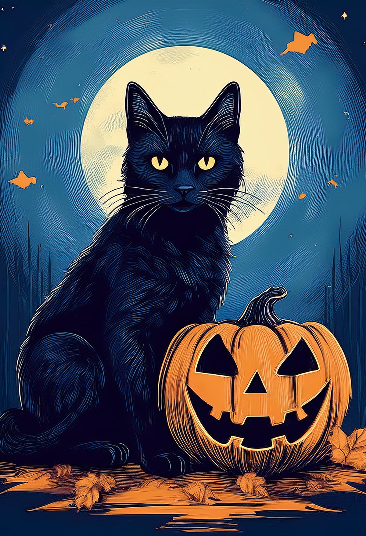 Midnight Black Cat – Halloween Canvas Print | Gothic Moonlight Wall Art
