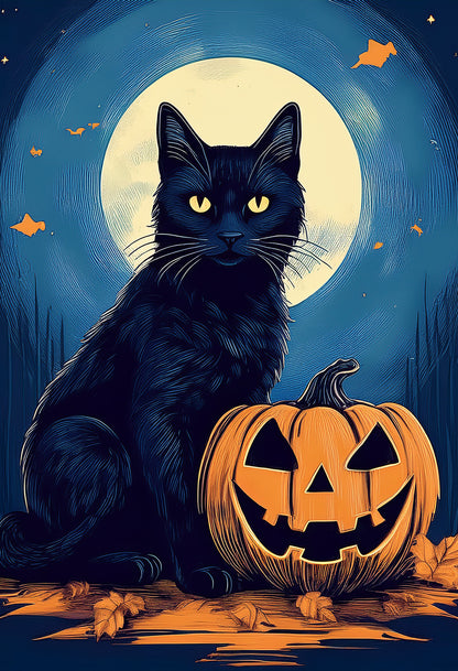 Midnight Black Cat – Halloween Canvas Print | Gothic Moonlight Wall Art