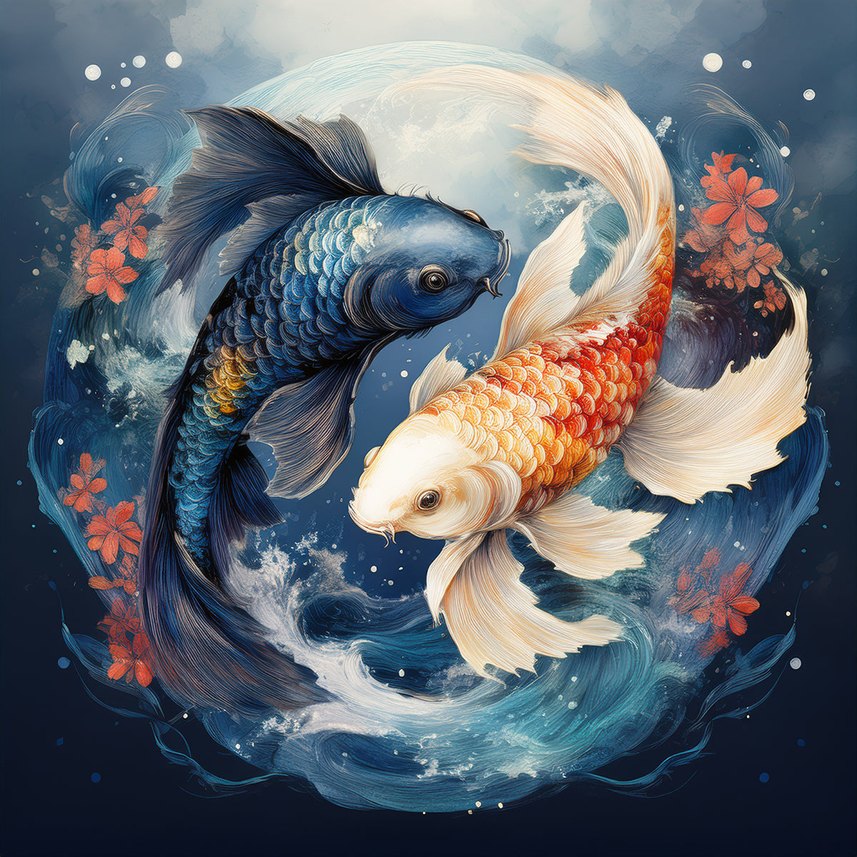 Yin & Yang Koi Fish – Japanese Art Canvas Print | Zen Harmony Wall Décor
