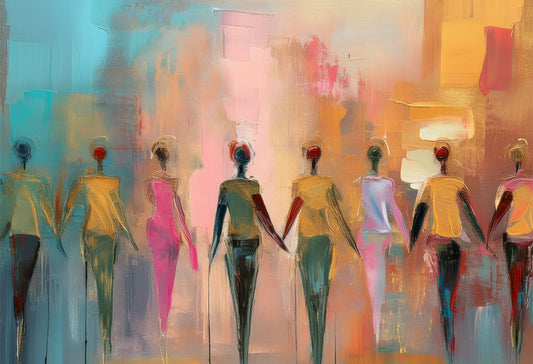 Unity in Motion – Abstract Women Walking Together Canvas Wall Art