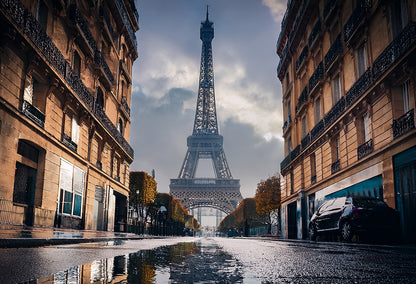 Paris Street View with Eiffel Tower – Fine Art Cityscape Canvas Print | Modern Architectural