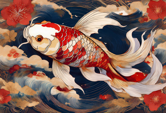 Golden Koi Flow – Japanese Art Canvas Print | Zen Symbol of Strength & Prosperity
