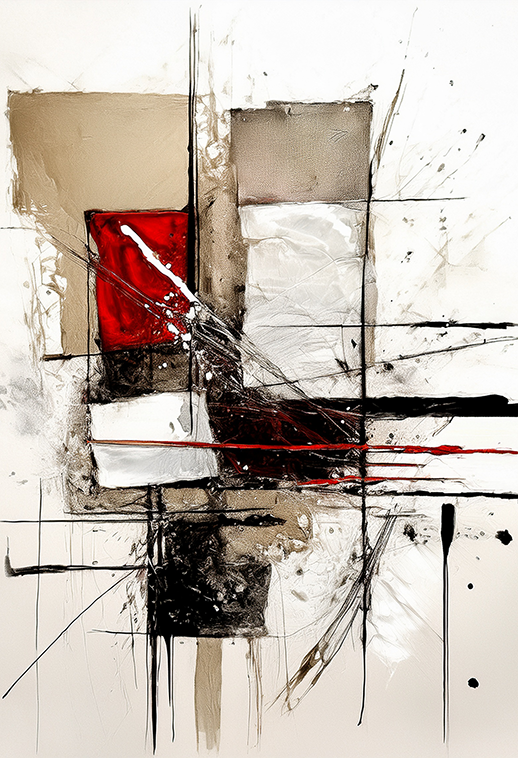 Abstract Geometric Red and Neutral Tones Canvas Wall Art