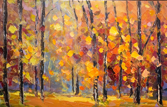 Autumn Forest Canvas Wall Art – Impressionist Landscape with Golden Leaves