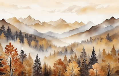 Autumn Mist in the Mountains – Serene Forest Landscape Canvas Wall Art