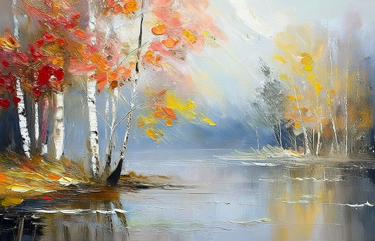 Autumn Reflections – Impressionist Fall Forest Landscape Canvas Wall Art