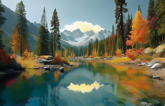 Autumn Reflections – Mountain Lake and Forest Landscape Canvas Wall Art