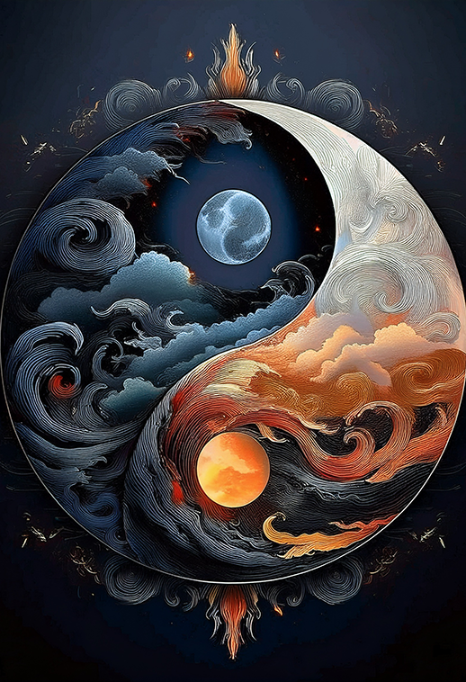 Balance of Elements Canvas Wall Art – Yin Yang Sun & Moon Design
