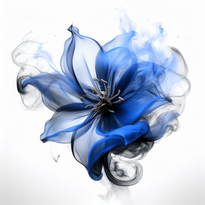 Bloom in Smoke – Blue Floral Canvas Wall Art