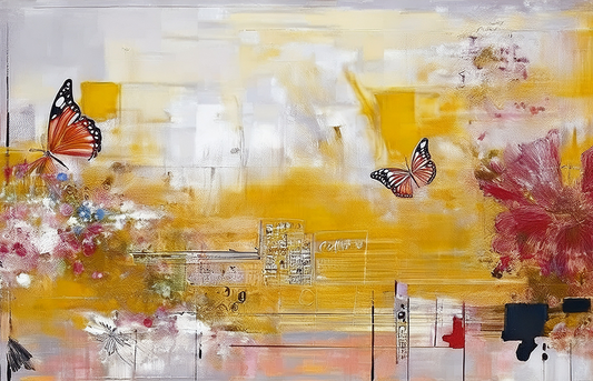 Butterfly and Floral Abstract Canvas Wall Art – Modern Mixed Media Design