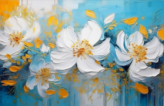 Blooming Reflections – White Floral Abstract Textured Canvas Art