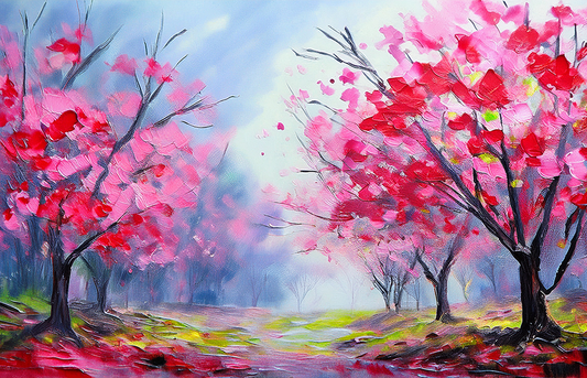 Cherry Blossom Canvas Wall Art – Romantic Pink Spring Forest Painting