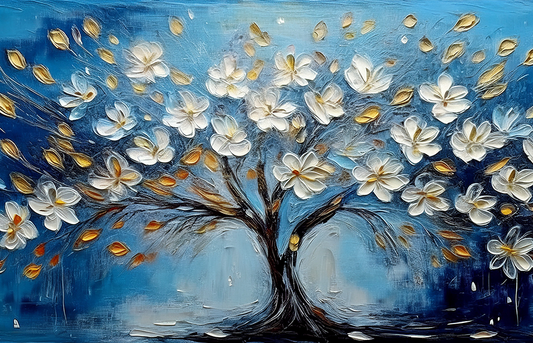 Blossoming Blue Tree – Textured Floral Abstract Canvas Wall Art