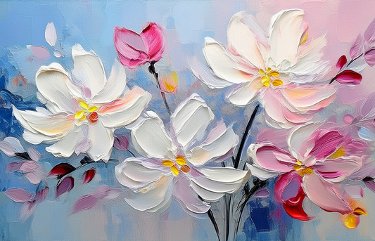 Blossoms in Relief – Textured Abstract Floral Canvas Wall Art