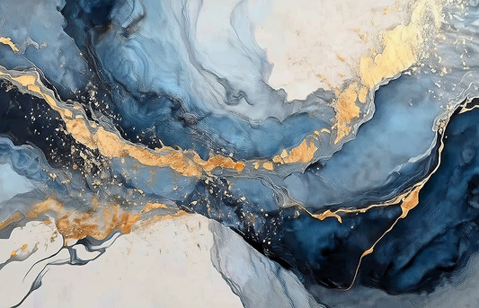 Blue Marble Flow – Abstract Fluid Art in Navy and Gold Canvas Wall Art