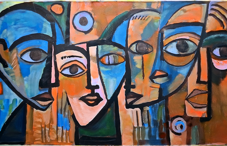 Abstract Faces Canvas Wall Art – Vibrant Cubist Expressionist Style