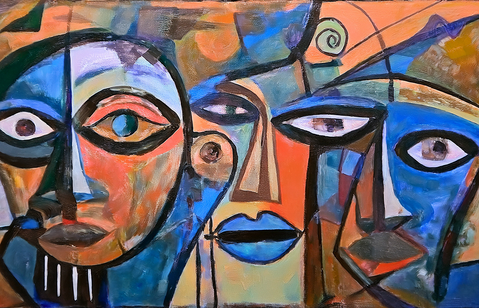 Carnival Faces in Chaos – Abstract Cubist Expression Canvas Wall Art