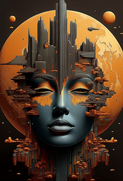 Celestial Awakening Canvas Wall Art – Futuristic Cosmic Portrait