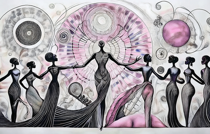 Celestial Circle – Surreal Feminine Forms with Cosmic Aura and Radiant Detail