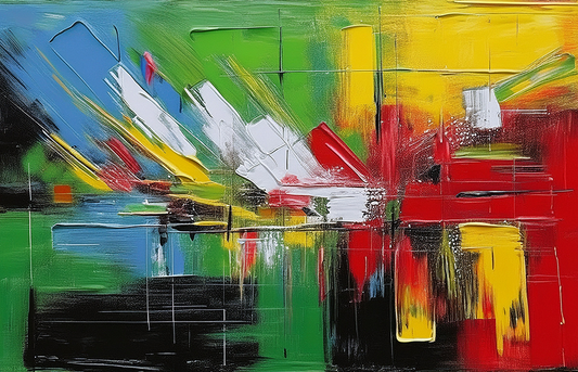 Chaos in Color – Bold Abstract Expression with Red, Yellow, Green, and Blue Canvas Wall Art