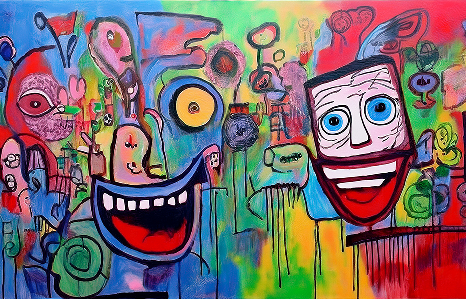 Chaotic Characters Canvas Wall Art – Vibrant Abstract Faces & Pop Expression