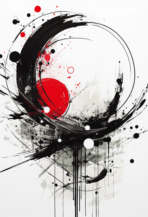 Abstract Red and Black Circle Canvas Wall Art