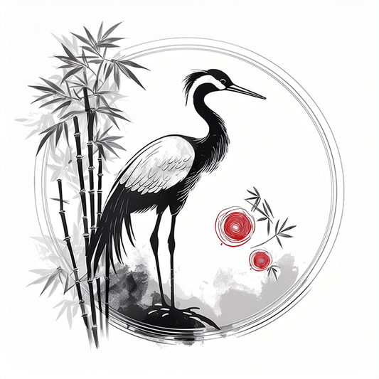 Circle of Serenity Japanese Crane Canvas Wall Art