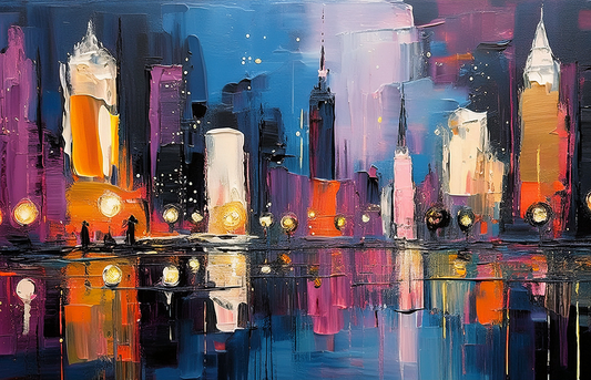 City Lights Symphony – Vibrant Night Skyline Reflections Canvas Wall Art
