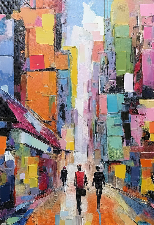 City of Colors – Vibrant Urban Abstract Canvas Wall Art