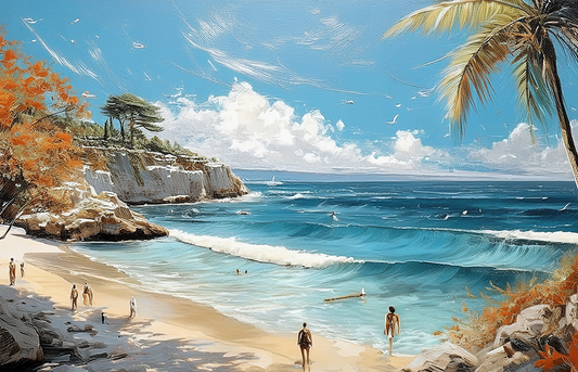 Coastal Serenity Canvas Wall Art – Tropical Beach & Ocean Waves Painting