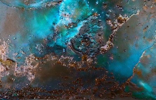 Abstract Cosmic Canvas Wall Art – Aqua & Bronze Galaxy