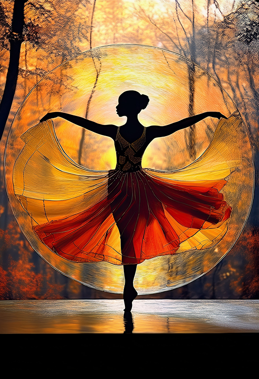 Fiery Sunset Ballet Canvas Wall Art – Elegant Dancer Silhouette