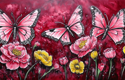 Dance of the Butterflies – Vibrant Floral Canvas Wall Art