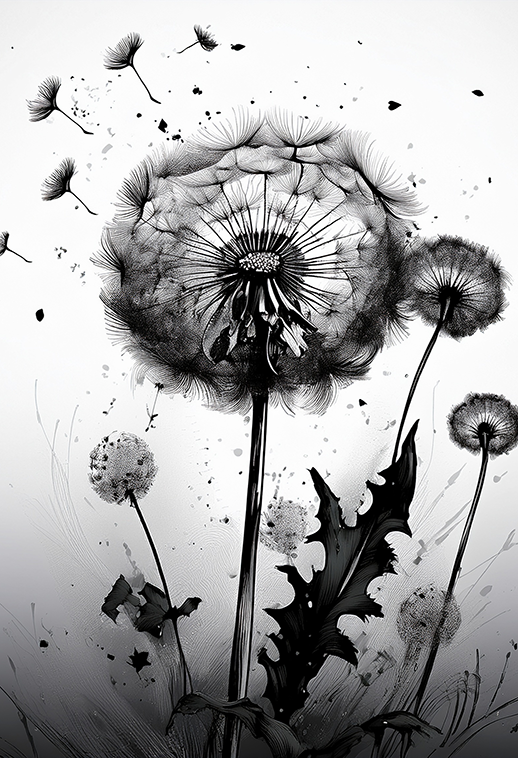 Dandelion Dreams Black and White Canvas Wall Art