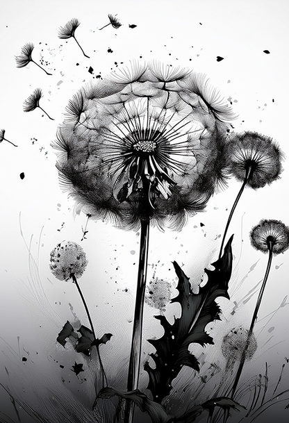 Dandelion Dreams Black and White Canvas Wall Art