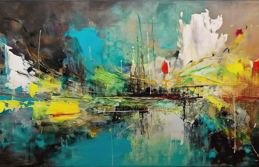 Reflected Skyline – Abstract Cityscape with Vivid Color Splashes