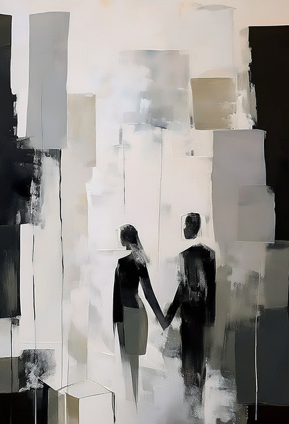 Dual Forms Canvas Wall Art – Abstract Monochrome Couple