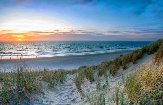 Dunes at Sunset Canvas Wall Art – Coastal Beach Landscape with Ocean View