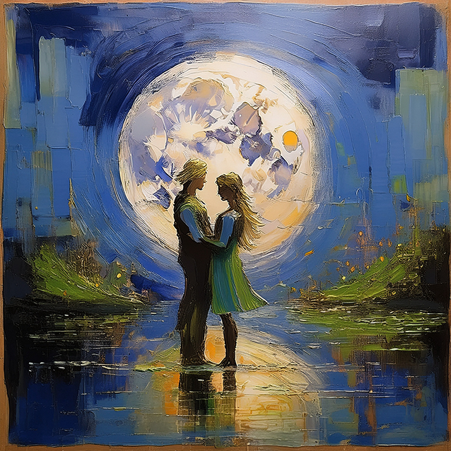 Embrace Under the Eternal Moon – Romantic Canvas Wall Art