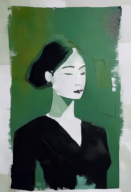 Emerald Contrast – Abstract Minimal Figure Canvas Wall Art